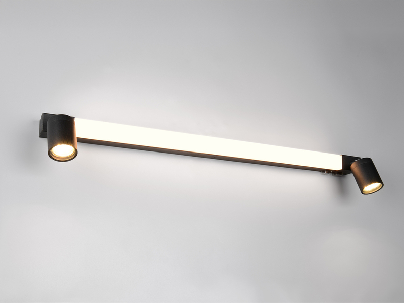 LED Bad Spiegelleuchte mit Schalter & 2 Spots Schwarz inkl. GU10 LED Breite 90cm