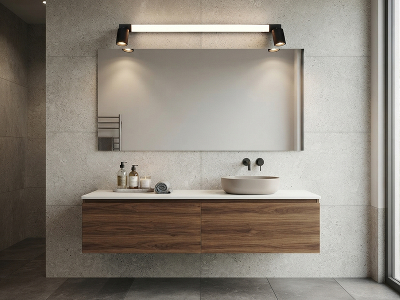 LED Bad Spiegelleuchte mit Schalter & 2 Spots Schwarz inkl. GU10 LED Breite 90cm