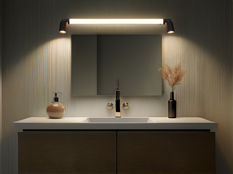 LED Bad Spiegelleuchte mit Schalter & 2 Spots Schwarz inkl. GU10 LED Breite 90cm