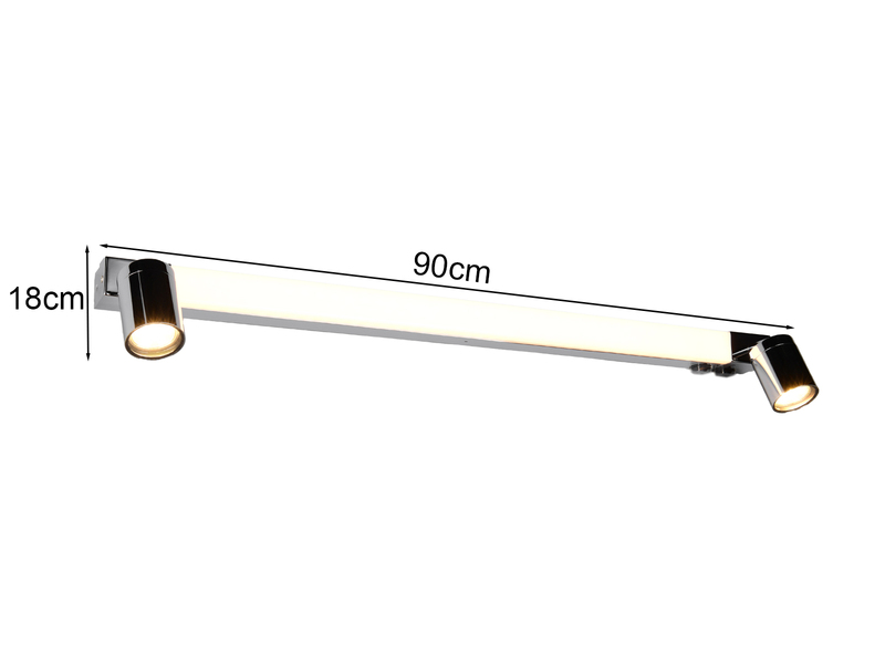 LED Bad Spiegelleuchte mit Schalter & 2 Spots Chrom inkl. GU10 LED, Breite 90cm
