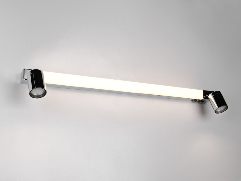 LED Bad Spiegelleuchte mit 2 Strahlern & Schalter, Chrom Breite 90cm