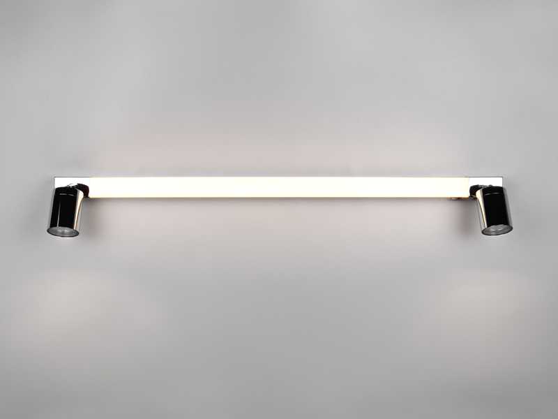LED Bad Spiegelleuchte mit 2 Strahlern & Schalter, Chrom Breite 90cm