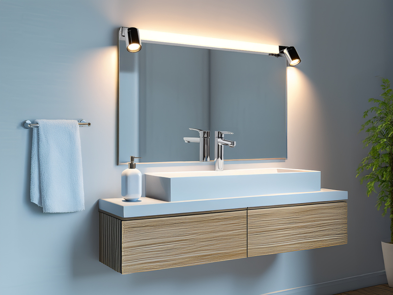 LED Bad Spiegelleuchte mit 2 Strahlern & Schalter, Chrom Breite 90cm