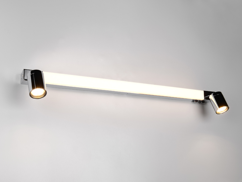 LED Bad Spiegelleuchte mit Schalter & 2 Spots Chrom inkl. GU10 LED, Breite 90cm