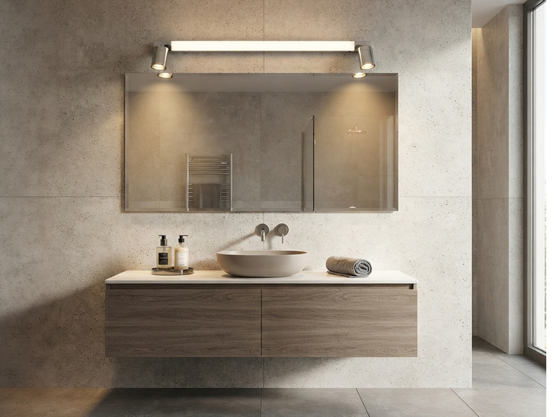LED Bad Spiegelleuchte mit Schalter & 2 Spots Chrom inkl. GU10 LED, Breite 90cm