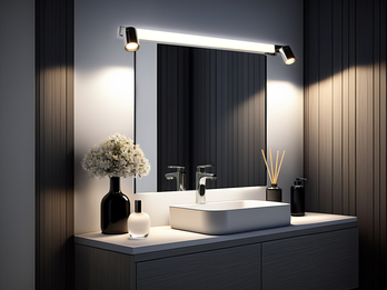 LED Bad Spiegelleuchte mit Schalter & 2 Spots Chrom inkl. GU10 LED, Breite 90cm