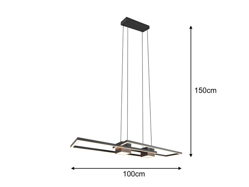 LED Pendelleuchte ALBANY Schwarz mit Fernbedienung dimmbar, 100cm lang