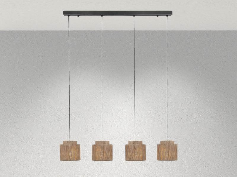 Pendelleuchte SMILLA 4-flammig aus Jute Natur im Boho Stil, Breite 115cm