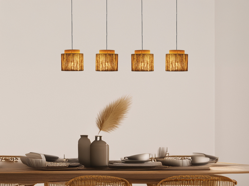 Pendelleuchte SMILLA 4-flammig aus Jute Natur im Boho Stil, Breite 115cm