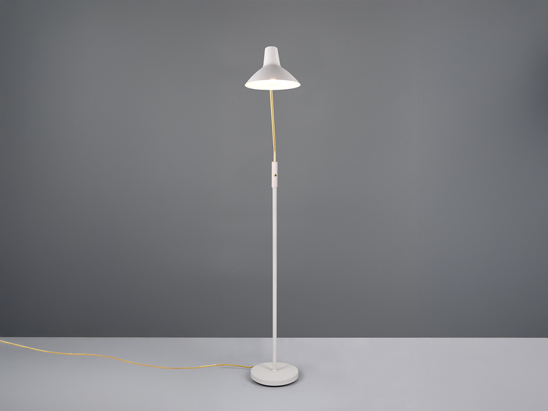 Retro LED Stehleuchte mit Flexarm, Metall Grau-Gold Höhe 145cm