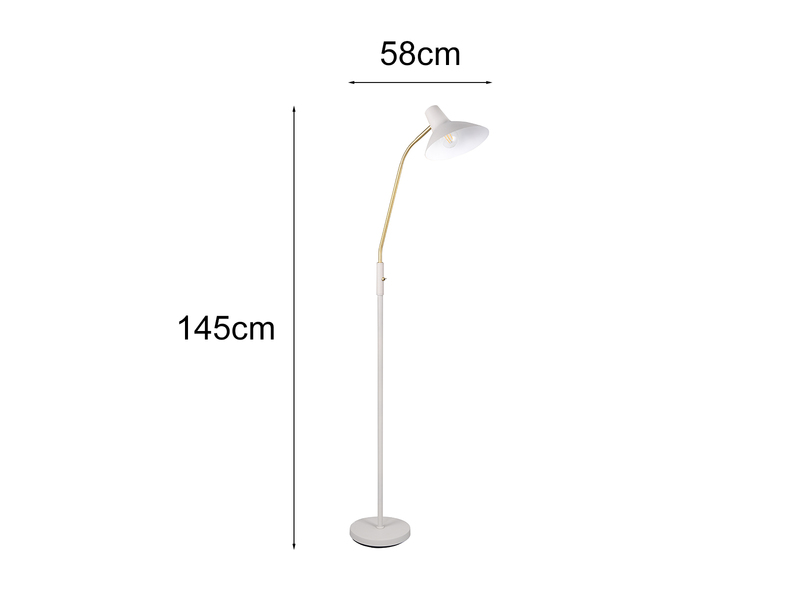 Retro LED Stehleuchte mit Flexarm, Metall Grau-Gold Höhe 145cm