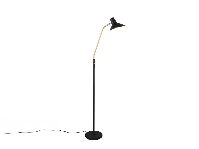 Retro LED Stehleuchte mit Flexarm, Metall Schwarz-Gold Höhe 145cm