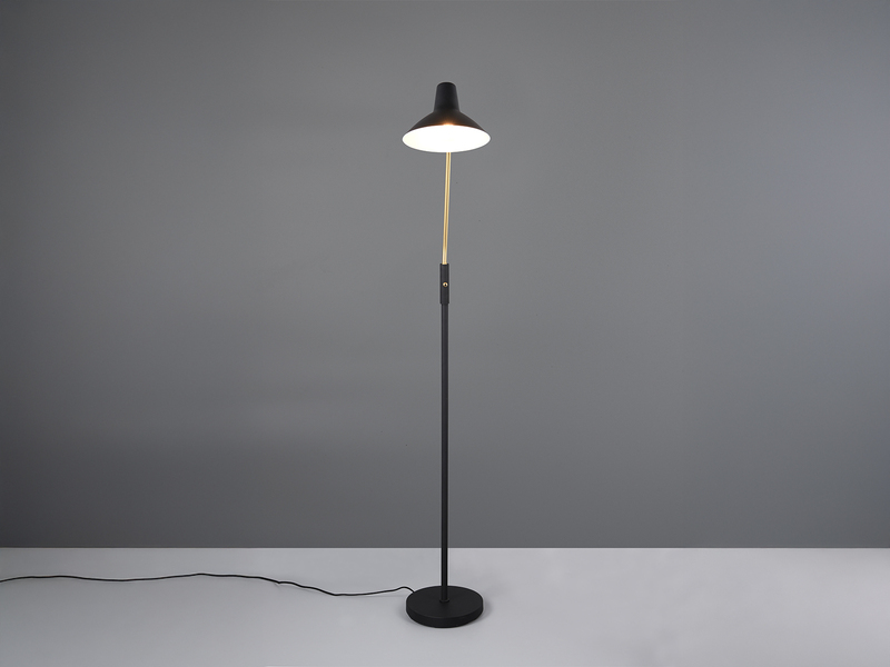 Retro LED Stehleuchte mit Flexarm, Metall Schwarz-Gold Höhe 145cm