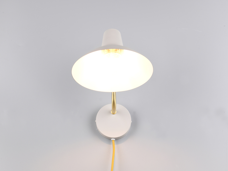 Retro LED Wandleuchte mit Stecker und Schalter, Hellgrau Tiefe 38cm