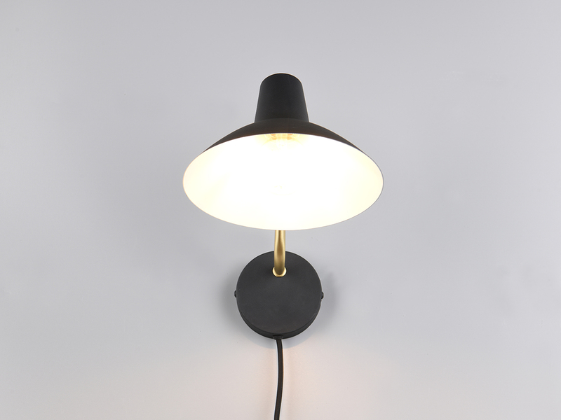 Retro LED Wandleuchte mit Stecker und Schalter, Schwarz Tiefe 38cm