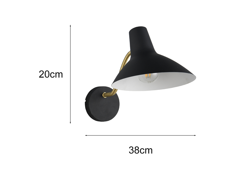 Retro LED Wandleuchte mit Stecker und Schalter, Schwarz Tiefe 38cm