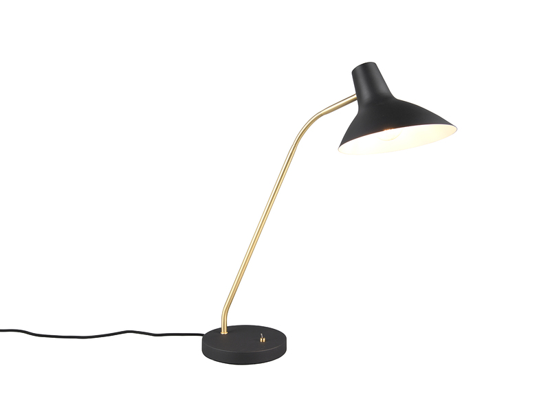 Retro LED Schreibtischleuchte Schwarz-Gold mit Flexarm, Höhe 54cm