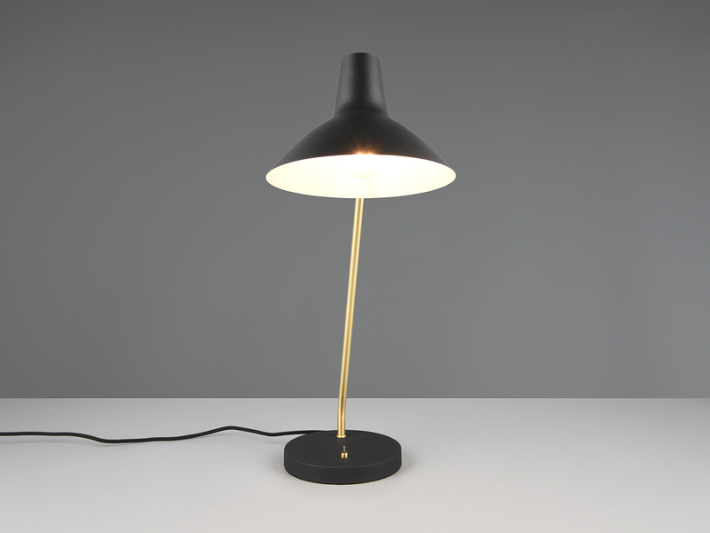 Retro LED Schreibtischleuchte Schwarz-Gold mit Flexarm, Höhe 54cm