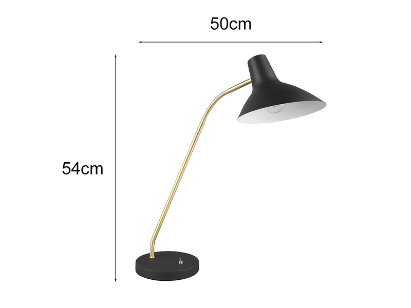 Retro LED Schreibtischleuchte Schwarz-Gold mit Flexarm, Höhe 54cm