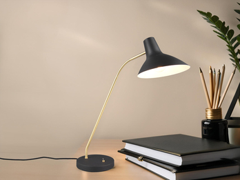 Retro LED Schreibtischleuchte Schwarz-Gold mit Flexarm, Höhe 54cm