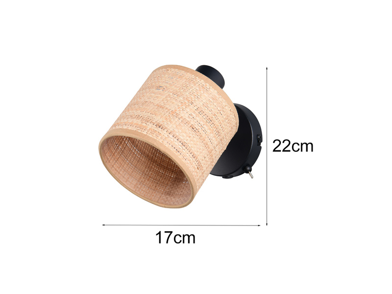 Wandstrahler AIMEE mit Schalter & Bast Lampenschirm, Breite 13cm