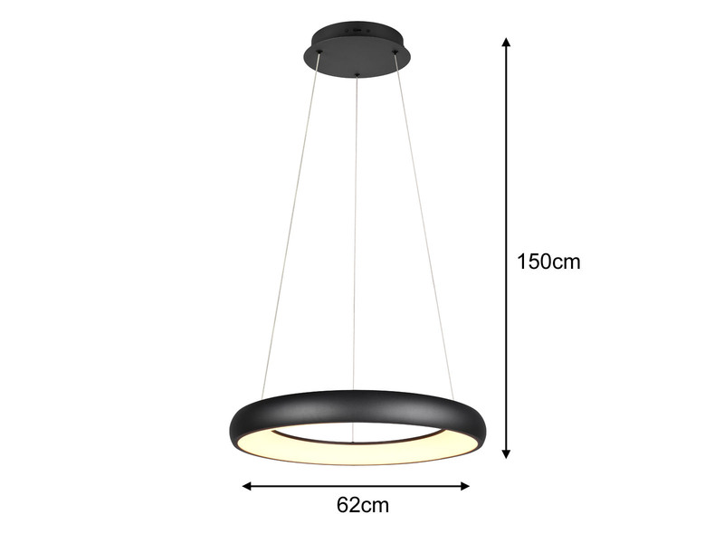 LED Pendelleuchte CARDONA Schwarz, dimmbar & 3 Lichtfarben, Ø 62cm groß