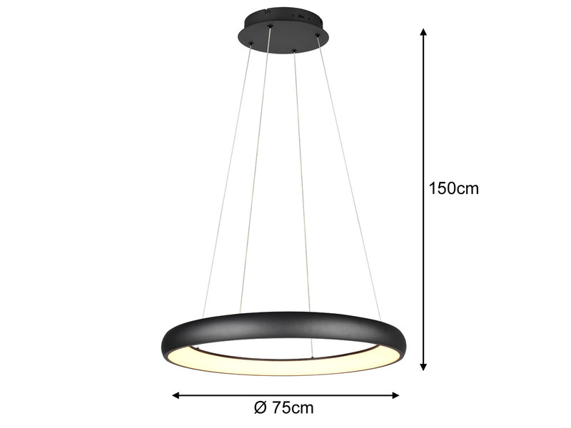 LED Pendelleuchte CARDONA Schwarz, dimmbar & 3 Lichtfarben, Ø 75cm groß