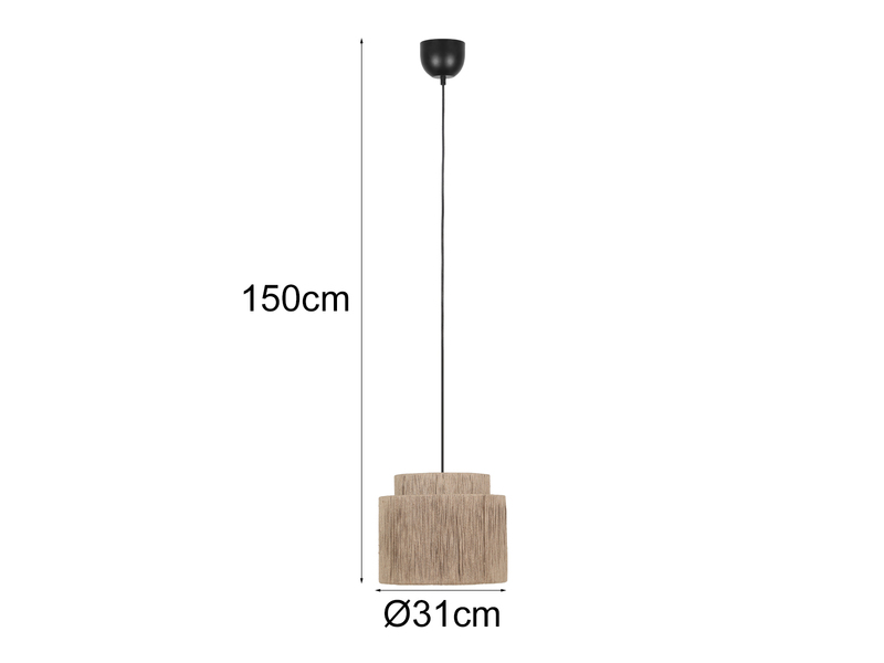 Pendelleuchte 1-flammig aus Jute Natur im Boho Stil mit E27 LED, Ø 31cm