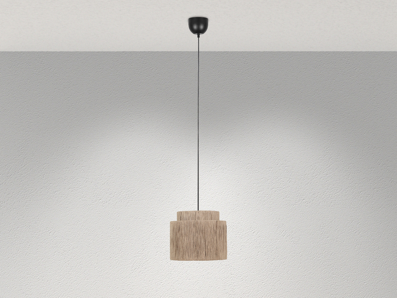 Pendelleuchte 1-flammig aus Jute Natur im Boho Stil mit E27 LED, Ø 31cm