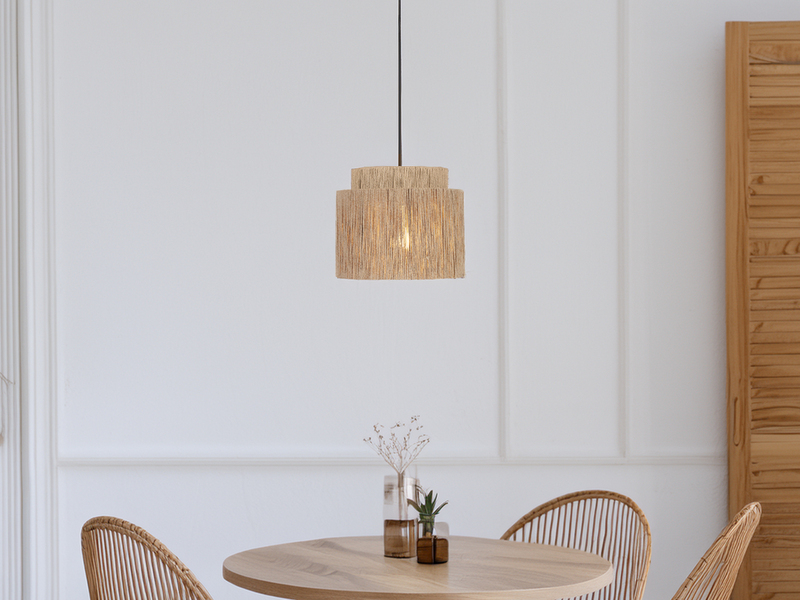 Pendelleuchte 1-flammig aus Jute Natur im Boho Stil mit E27 LED, Ø 31cm