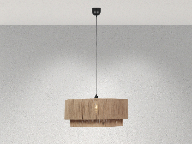 Große Pendelleuchte 1-flammig aus Jute Natur im Boho Stil mit E27 LED, Ø 60cm