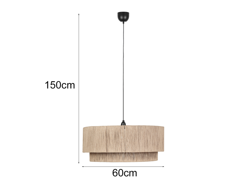Große Pendelleuchte 1-flammig aus Jute Natur im Boho Stil mit E27 LED, Ø 60cm