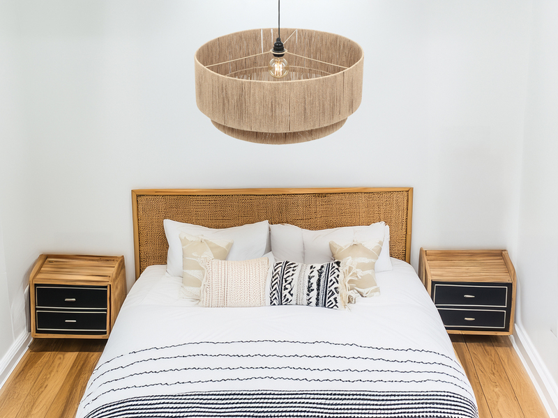 Große Pendelleuchte 1-flammig aus Jute Natur im Boho Stil mit E27 LED, Ø 60cm
