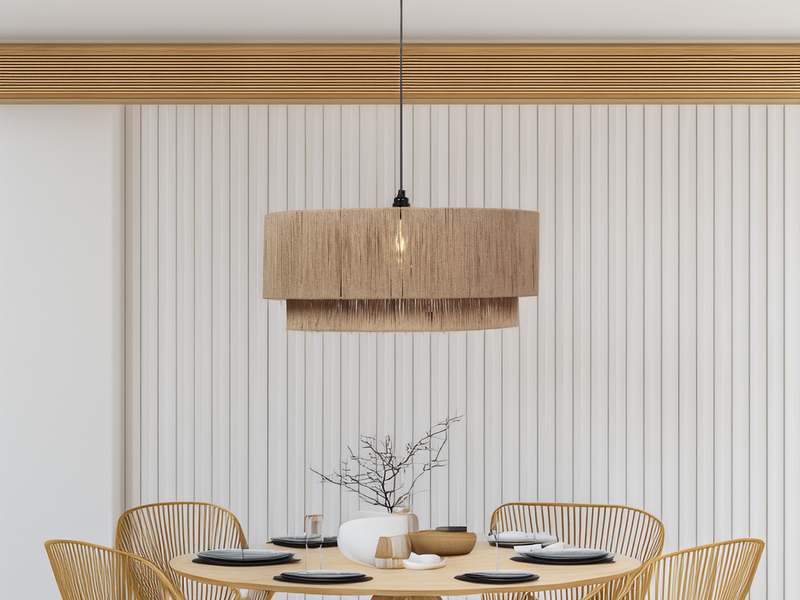 Große Pendelleuchte 1-flammig aus Jute Natur im Boho Stil mit E27 LED, Ø 60cm