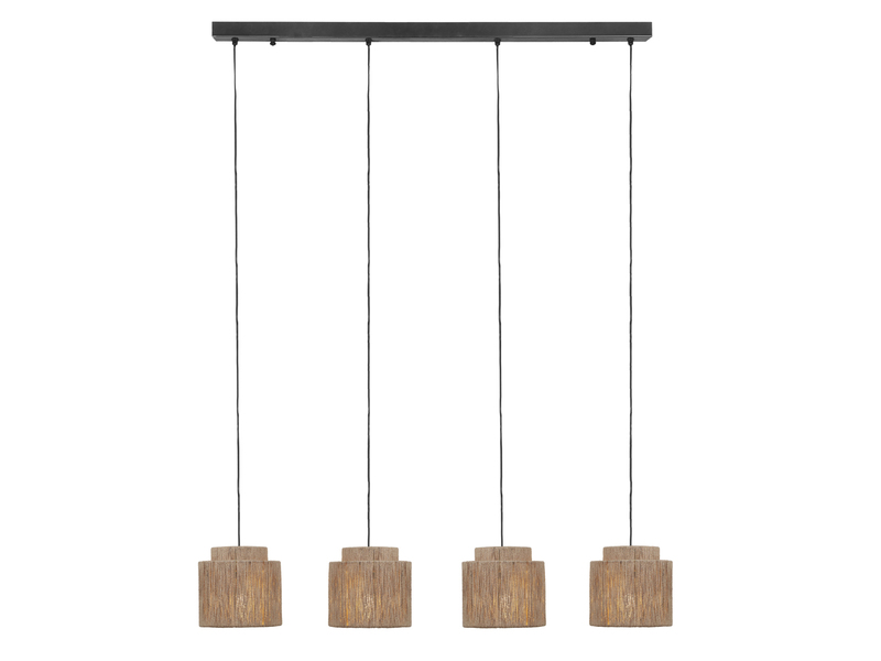 Pendelleuchte 4-flammig aus Jute Natur im Boho Stil mit E27 LED, Breite 115cm
