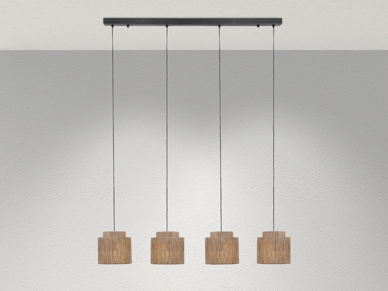 Pendelleuchte 4-flammig aus Jute Natur im Boho Stil mit E27 LED, Breite 115cm