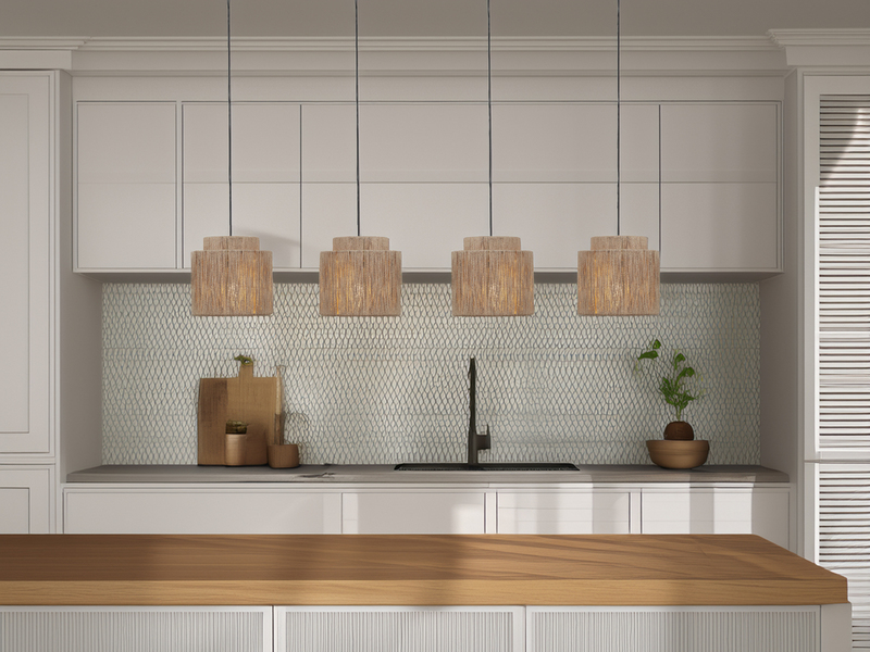 Pendelleuchte 4-flammig aus Jute Natur im Boho Stil mit E27 LED, Breite 115cm