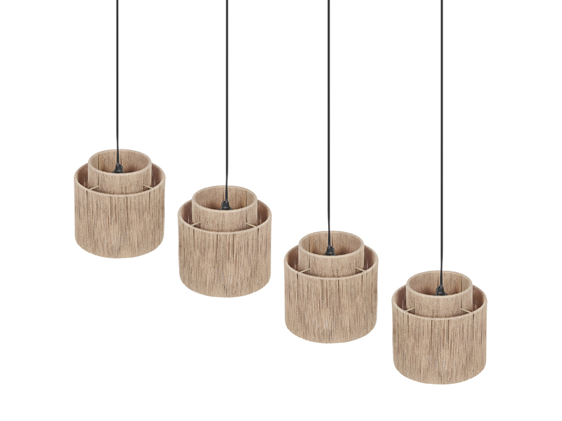 Pendelleuchte 4-flammig aus Jute Natur im Boho Stil mit E27 LED, Breite 115cm