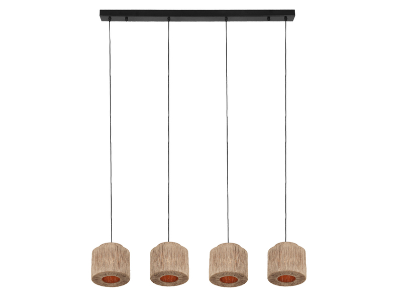 Pendelleuchte 4-flammig aus Jute Natur im Boho Stil mit E27 LED, Breite 115cm