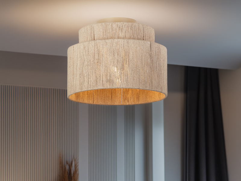 Deckenleuchte aus Jute Natur im Boho Stil mit E27 LED, Ø 30cm
