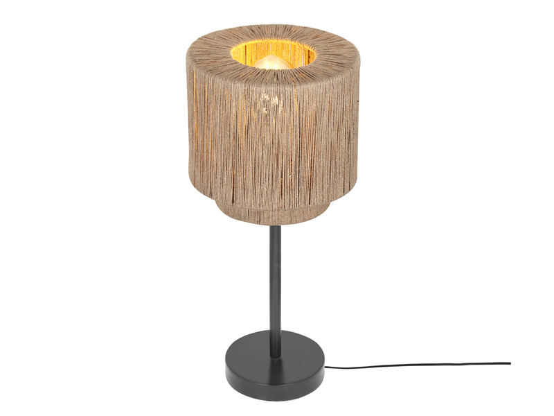 Große Tischleuchte aus Jute Natur im Boho Stil mit E27 LED, Höhe 45cm