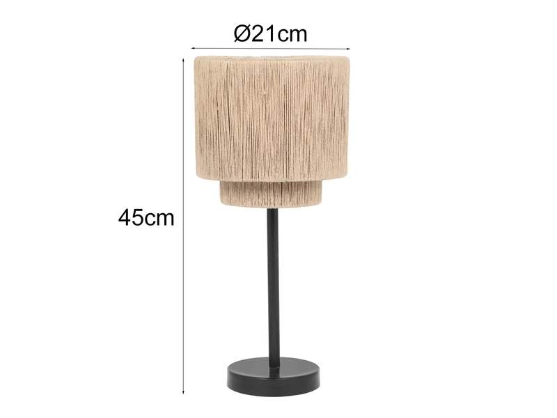 Große Tischleuchte aus Jute Natur im Boho Stil mit E27 LED, Höhe 45cm