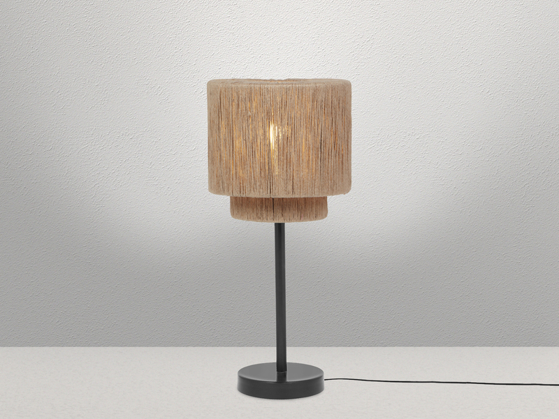 Große Tischleuchte aus Jute Natur im Boho Stil mit E27 LED, Höhe 45cm