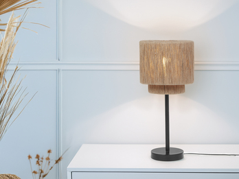 Große Tischleuchte aus Jute Natur im Boho Stil mit E27 LED, Höhe 45cm