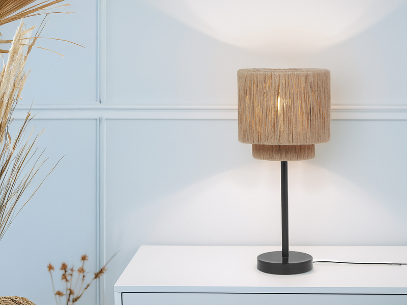 Große Tischleuchte aus Jute Natur im Boho Stil mit E27 LED, Höhe 45cm