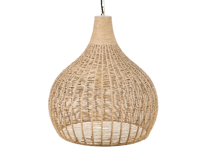 Große LED Boho Pendelleuchte 1-flammig mit Lampenschirm aus Jute, Ø 54cm