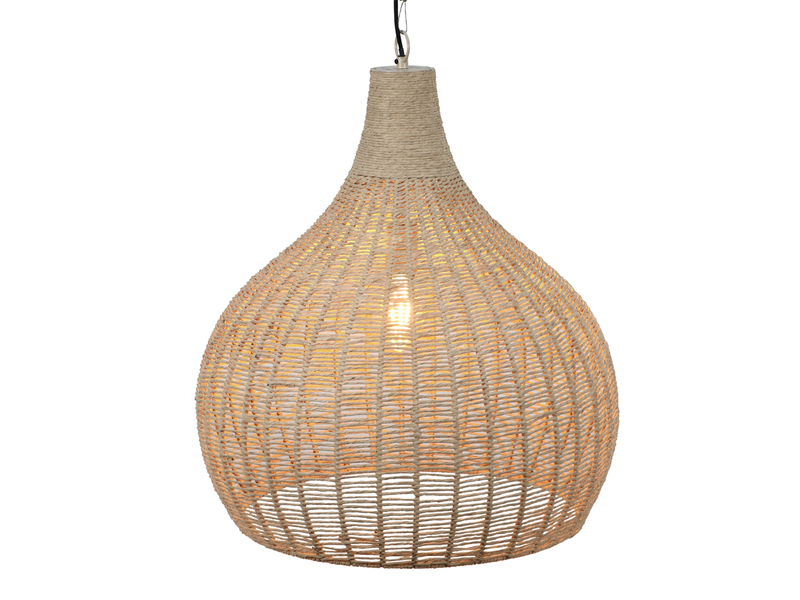 Große LED Boho Pendelleuchte 1-flammig mit Lampenschirm aus Jute, Ø 54cm