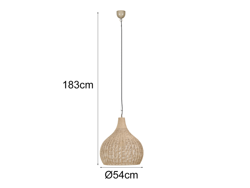 Große LED Boho Pendelleuchte 1-flammig mit Lampenschirm aus Jute, Ø 54cm