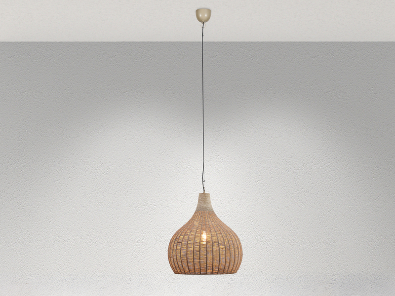 Große LED Boho Pendelleuchte 1-flammig mit Lampenschirm aus Jute, Ø 54cm