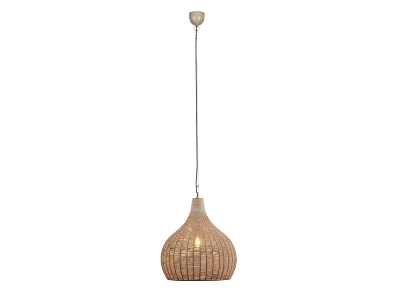 Große LED Boho Pendelleuchte 1-flammig mit Lampenschirm aus Jute, Ø 54cm